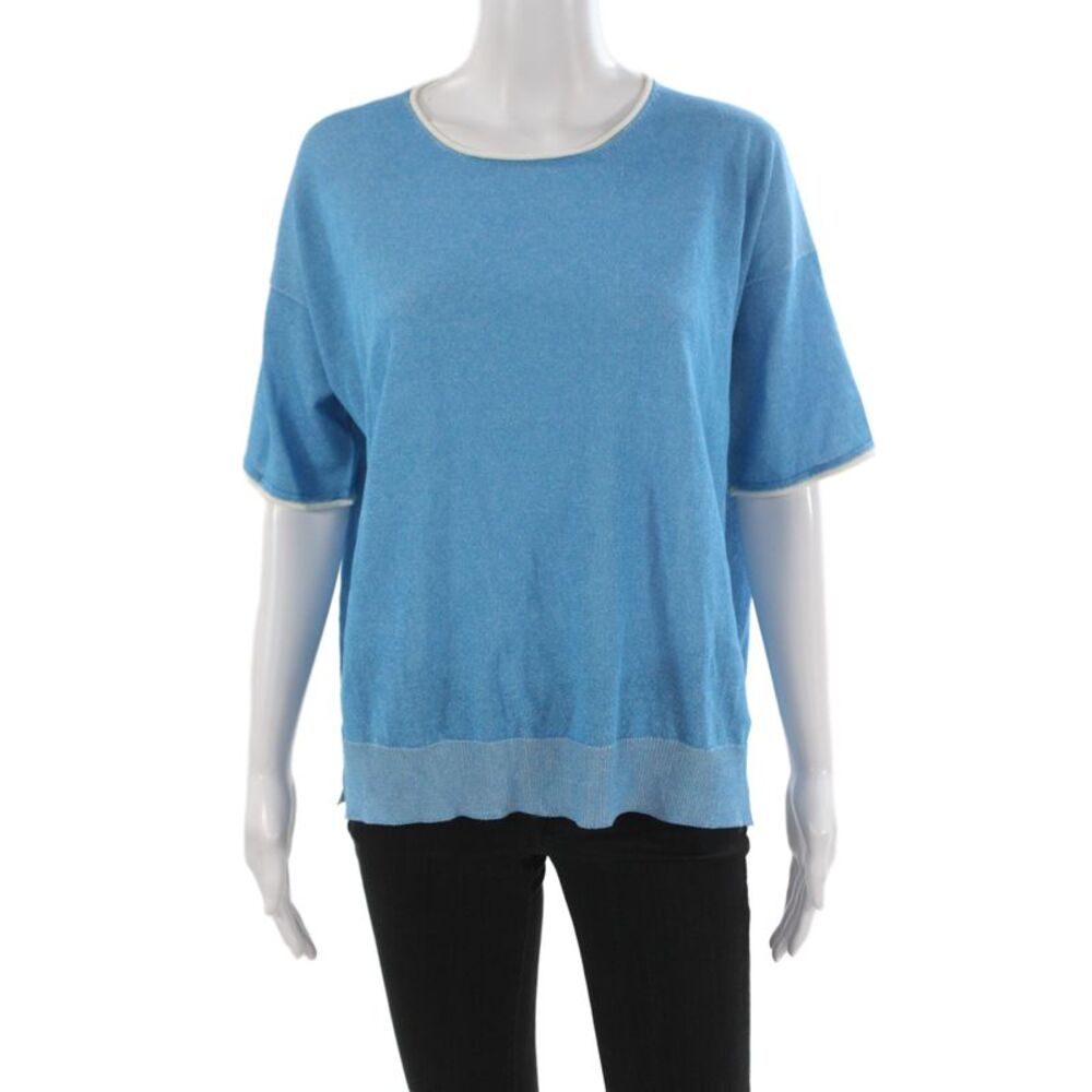Bruno Manetti Womens Blue Basic T-Shirt Round Neck Short Sleeve Size 44